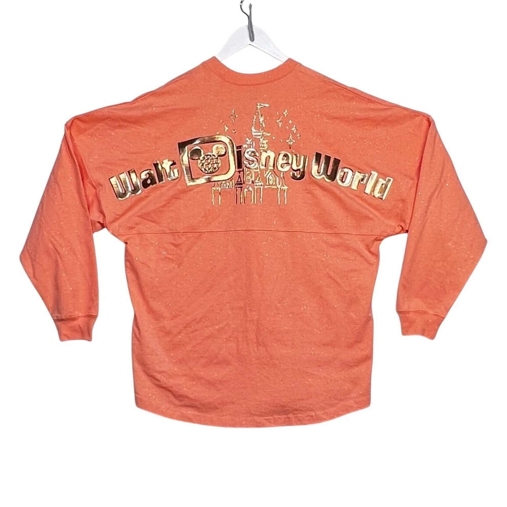 Disney Spirit Jersey Women M Peach Pink Rose Gold Glitter Walt Disney World